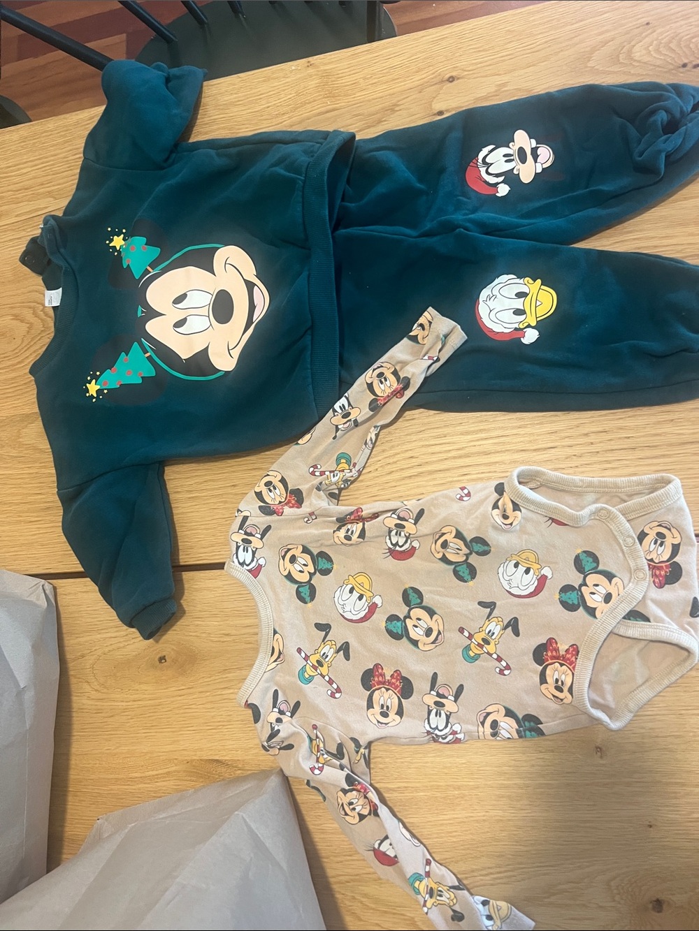H&M Green Mickey Mouse Sweatshirt and Cream Mickey Print Bodysuit Set